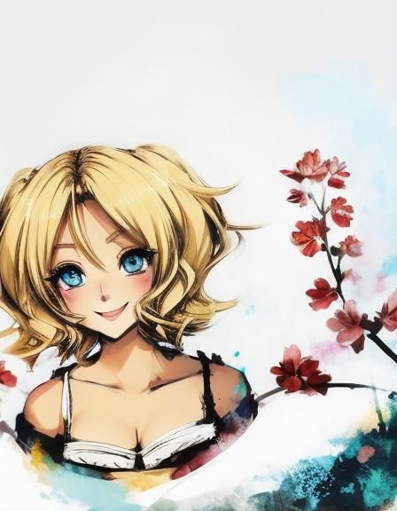 Anime Portrait of a Smiling Blonde Girl