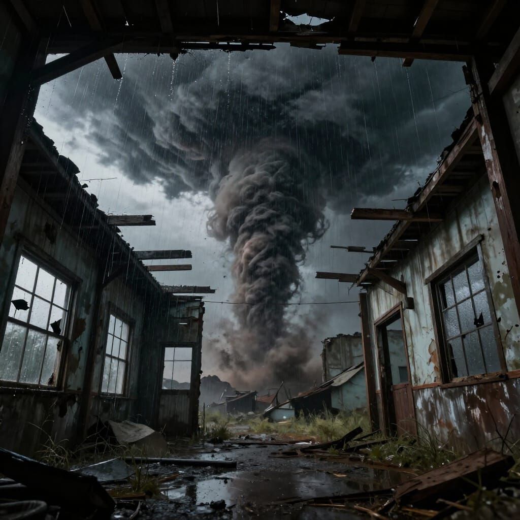 Terrifying Twister Approaches Through Ruined Garage