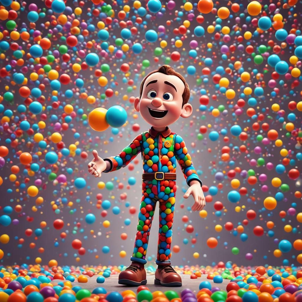The gumball man is on stage. Pixar, Disney, concept art, 3d digital art, Maya 3D, ZBrush Central 3D shading, bright colo...