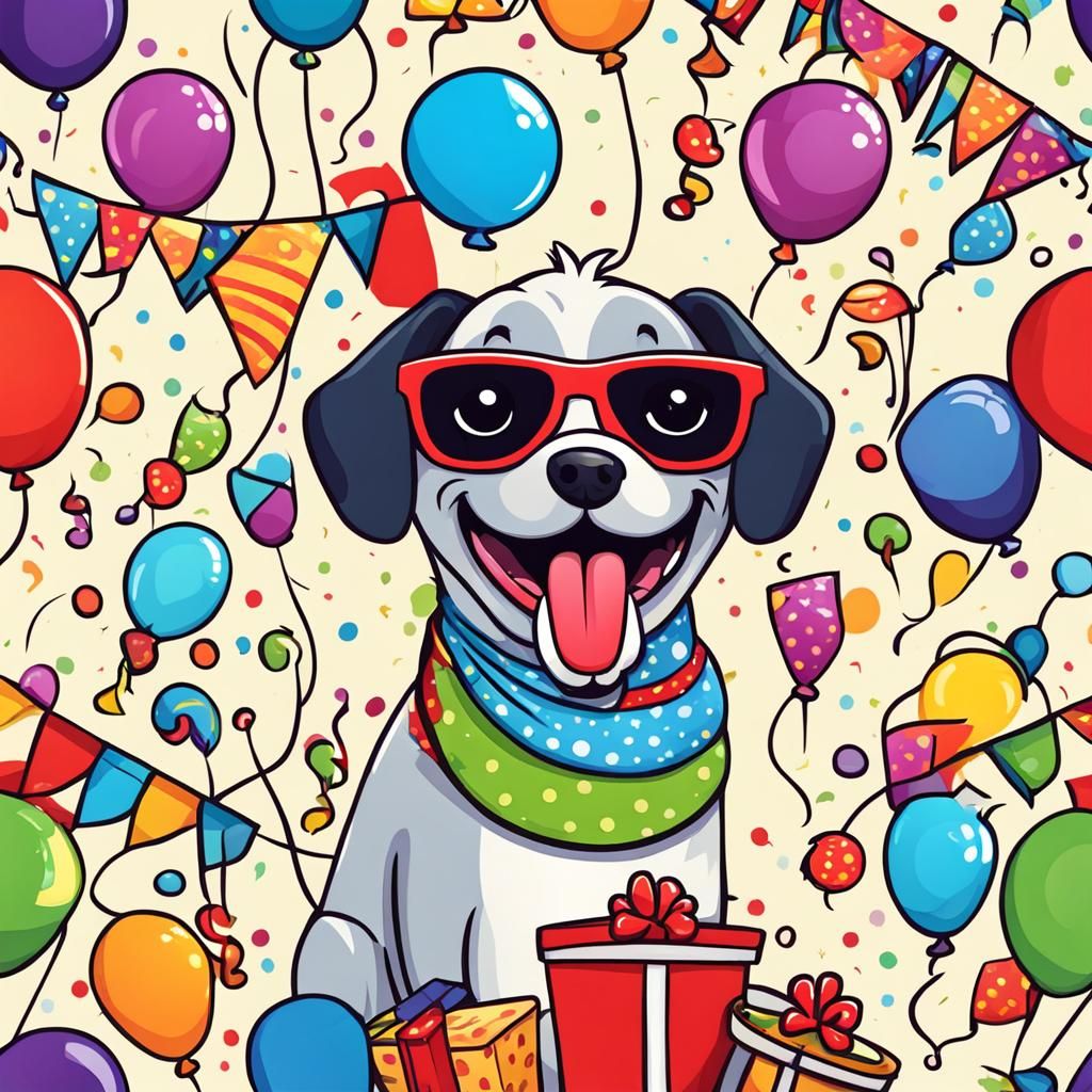 Cute Party Dog Cartoon Illustration