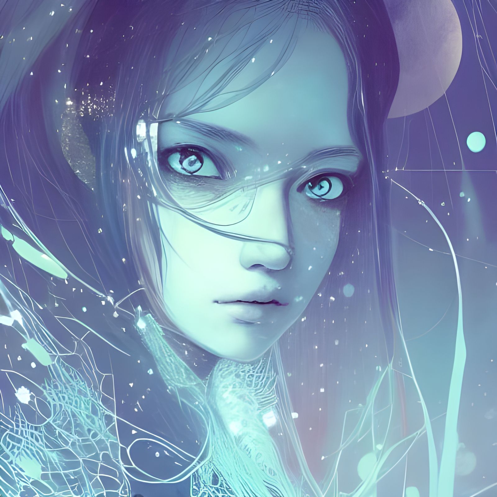 Night Stars Princess Portrait, Watercolor Illustration