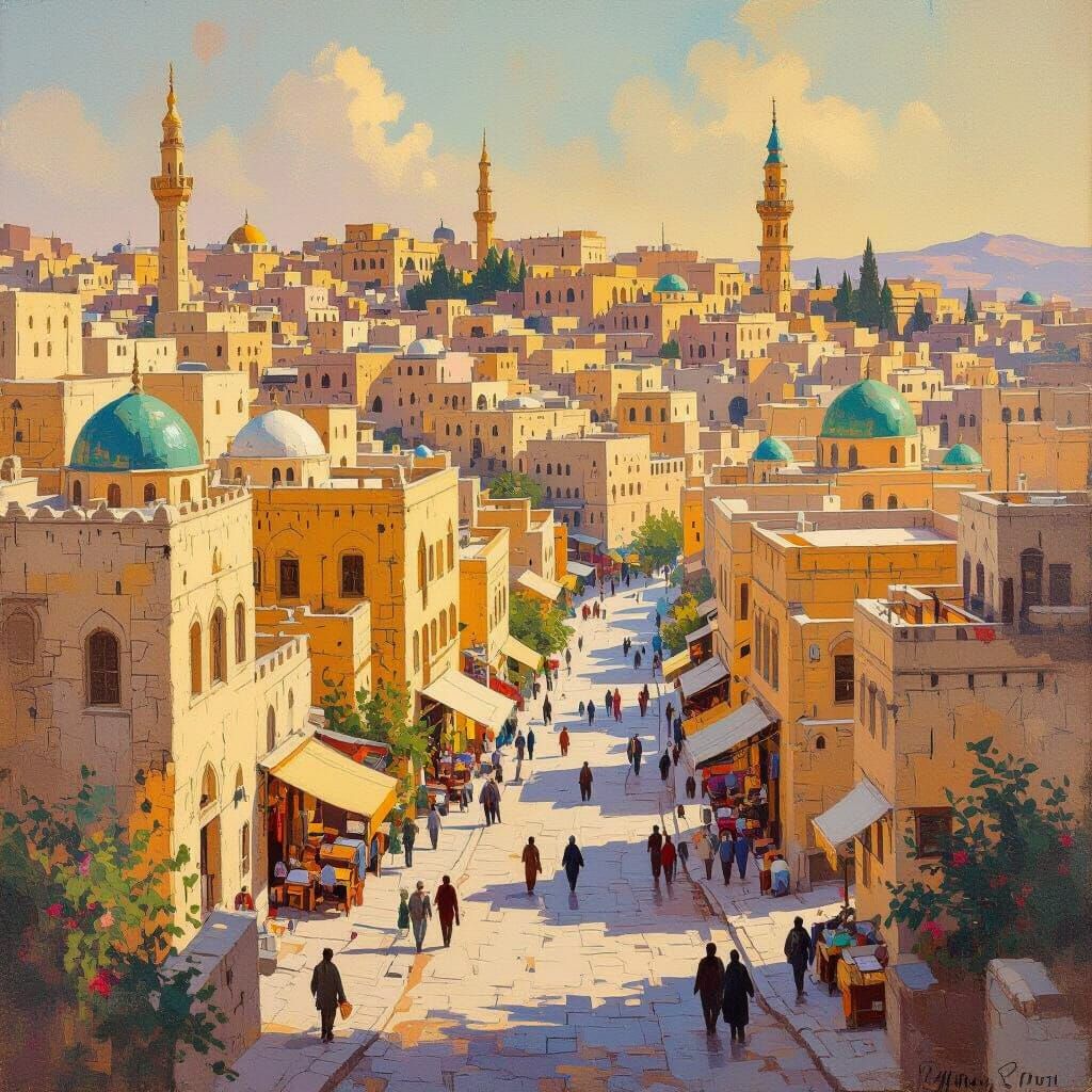 Amman, Jordan: Golden Light in Plein-Air Style