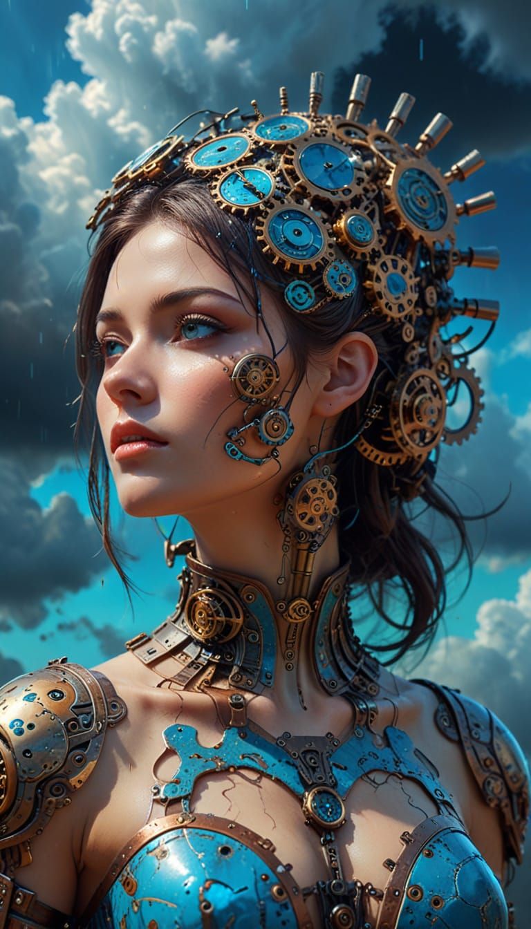 Dreamlike Steampunk Siren with Clockwork Mind