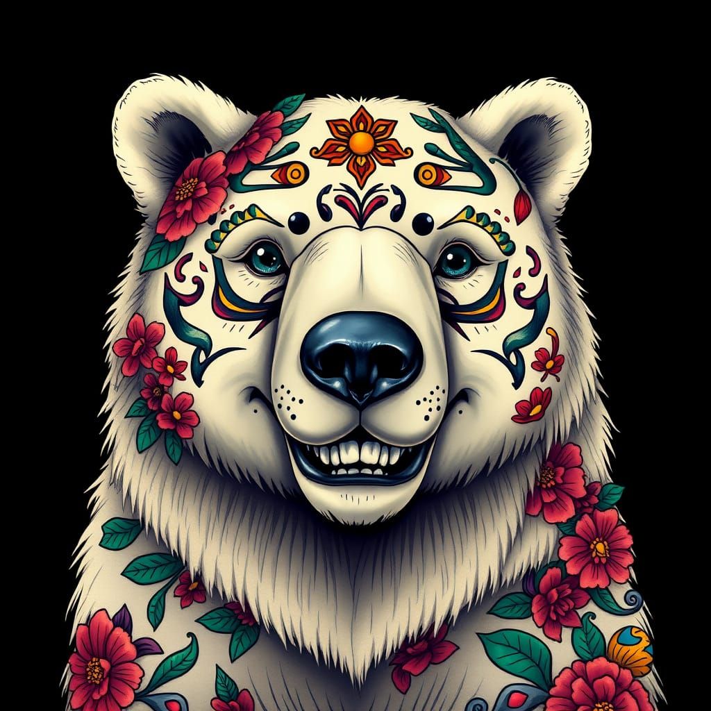 Stunning beauty polar bear smiling face all covered by Mexic...