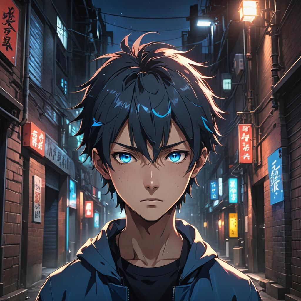 Gojo in Dark Alley: Hyper-Realistic Anime Portrait