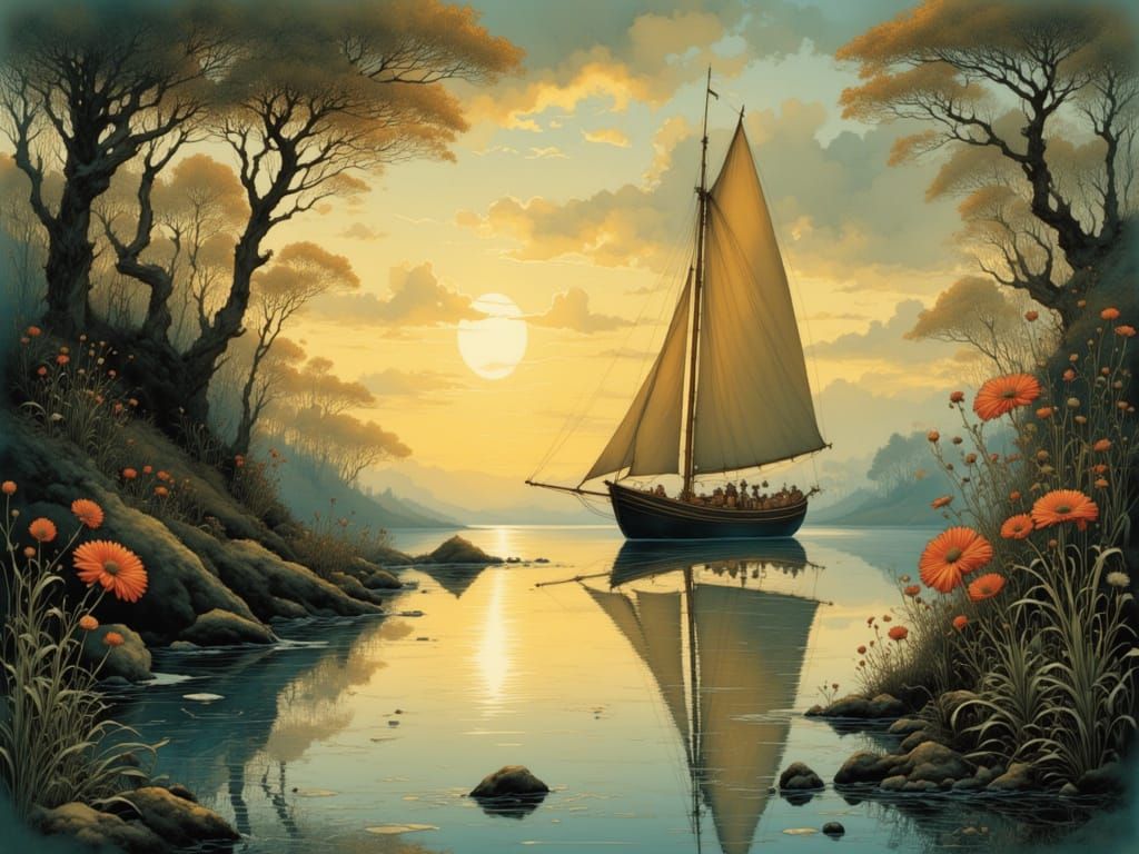 Sailboat on Exoplanet in Dreamy Digital Art