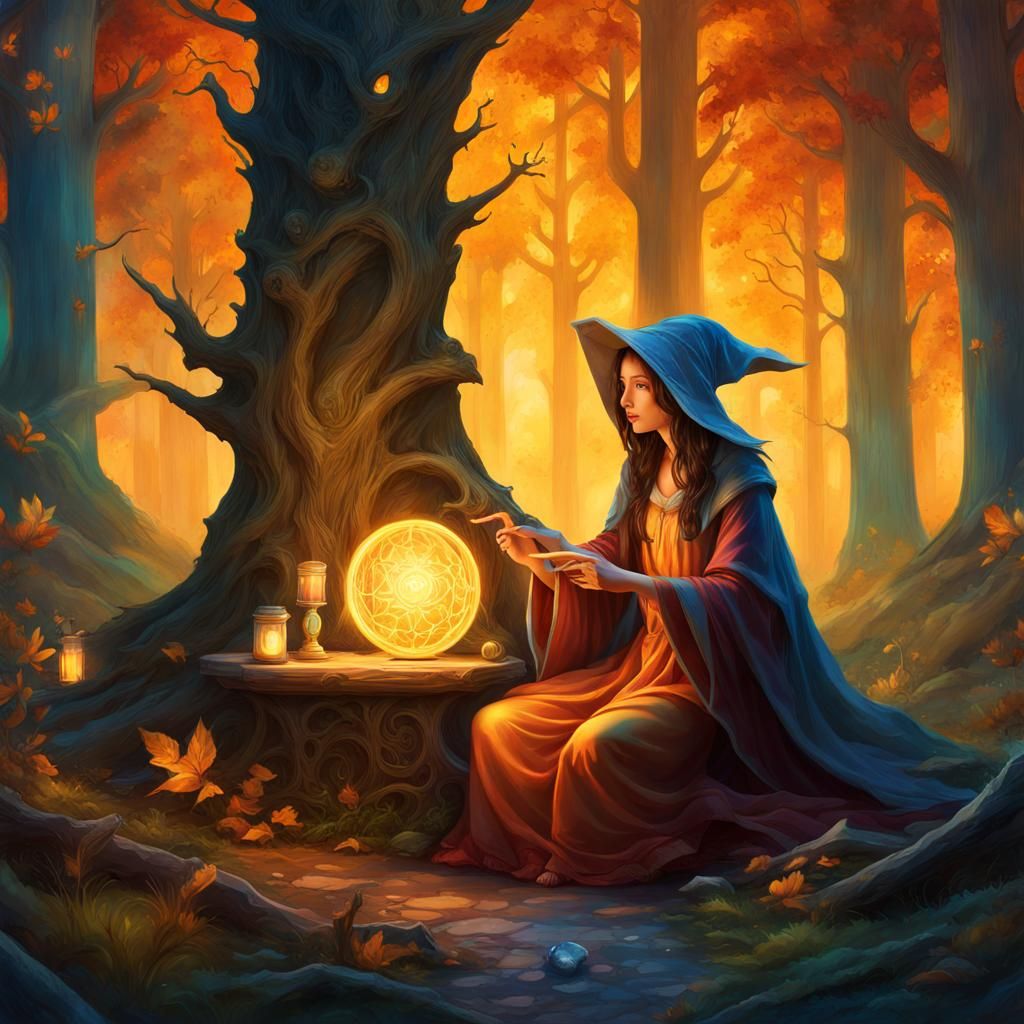 Sorceress Teaching Apprentice in Luminous Watercolor Style