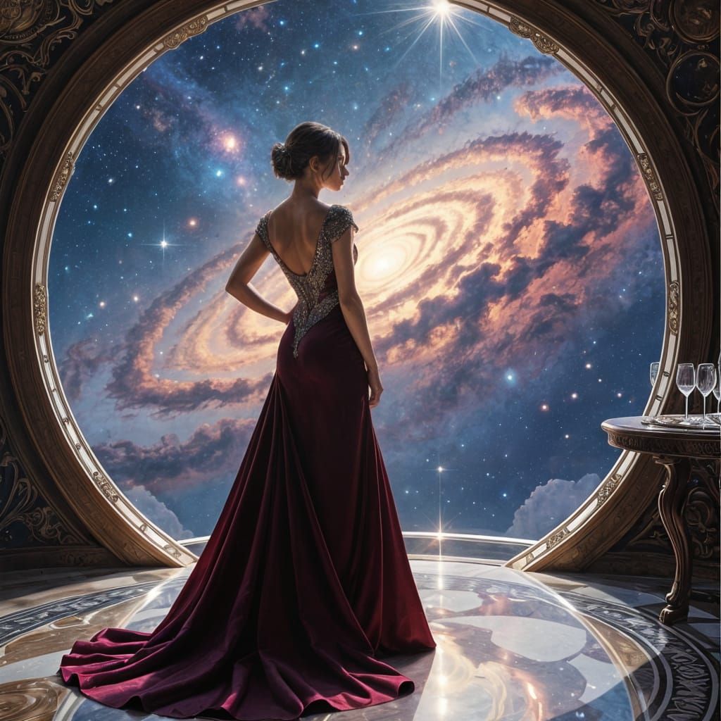 Nebula View Cocktail Party in Oil Painting Style