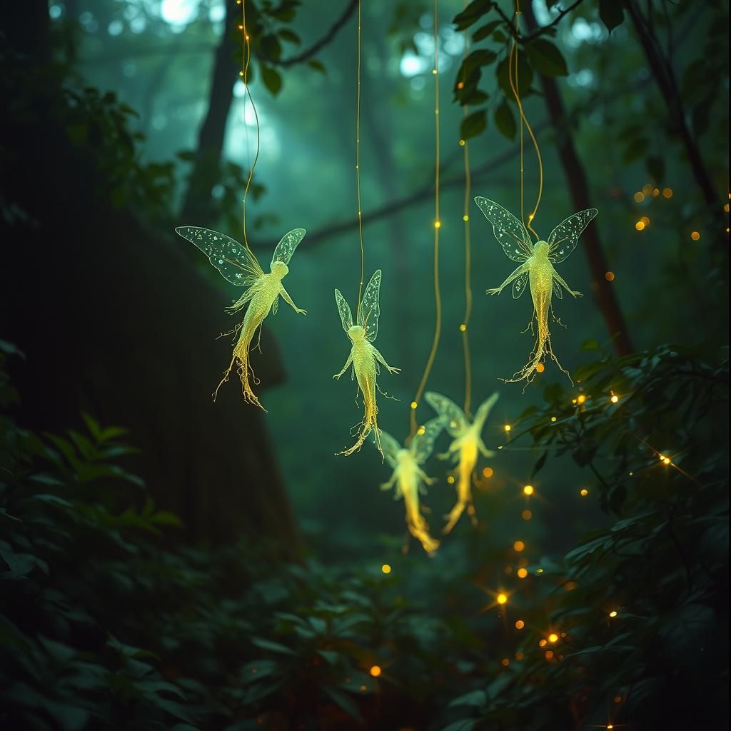 Ethereal Bioluminescent Fae in Emerald Forest