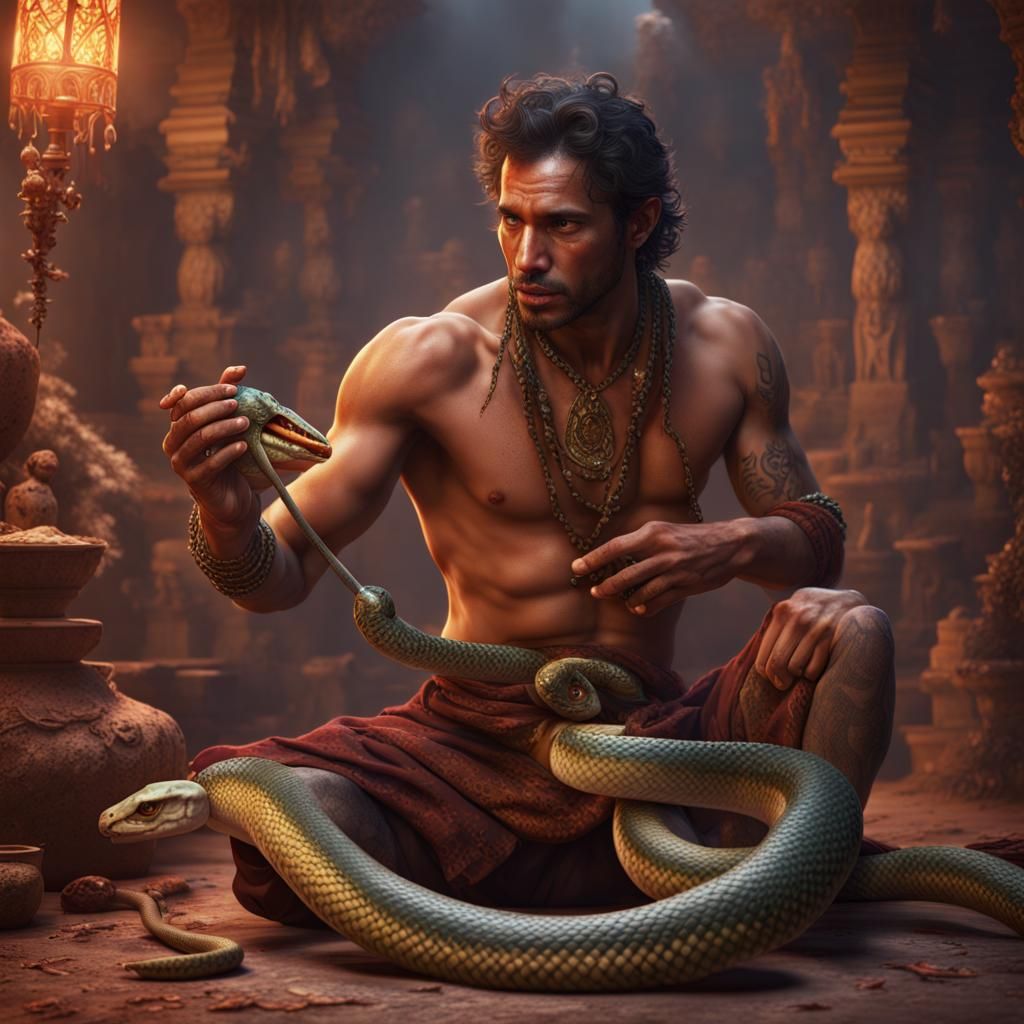 Latino Snake Charmer in Detailed Matte Painting