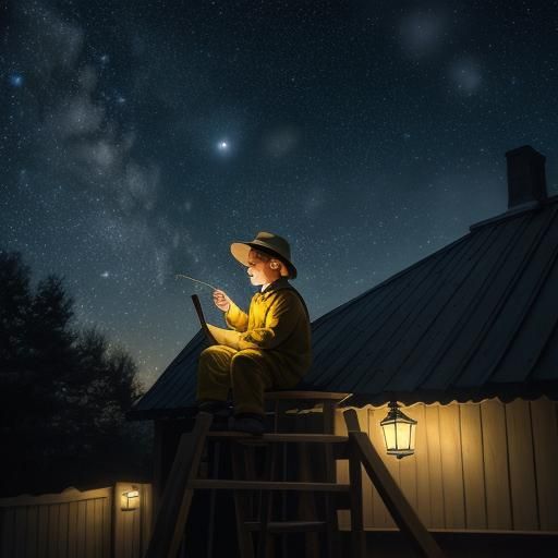 Dreamy Starry Night: Boy Reaching for the Moon