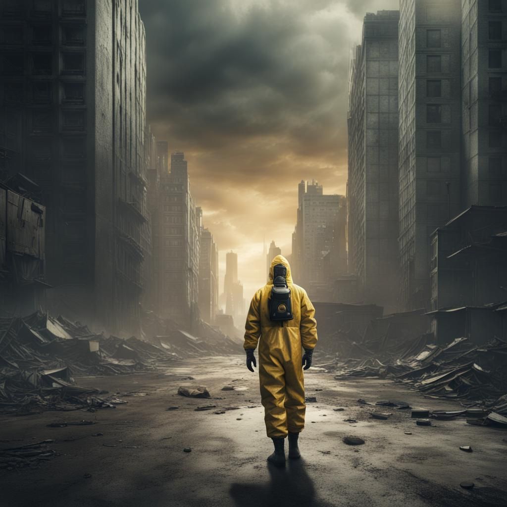 Hazmat Suit in Empty City: Digital Matte Painting
