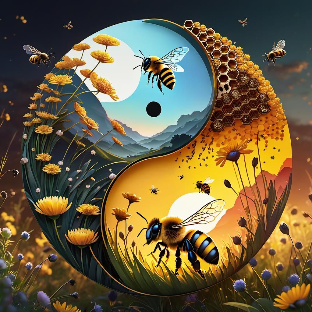 yin and yang bee from flowers to hive