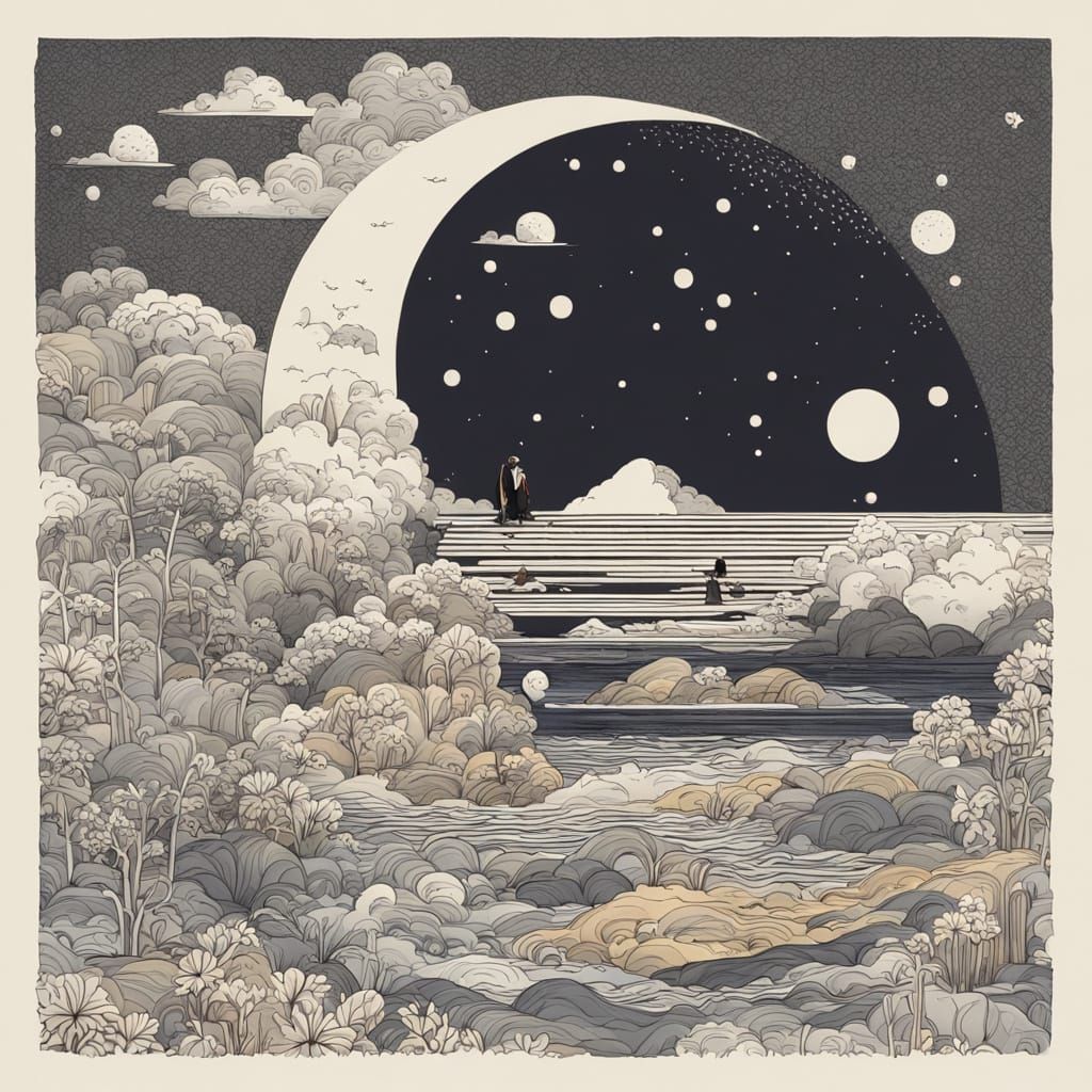 Whimsical Zen Unit in a Dreamlike Night Scene