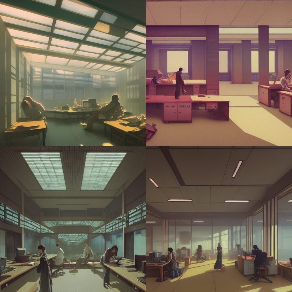 Chinese Brutalist Office Interior Concept Art