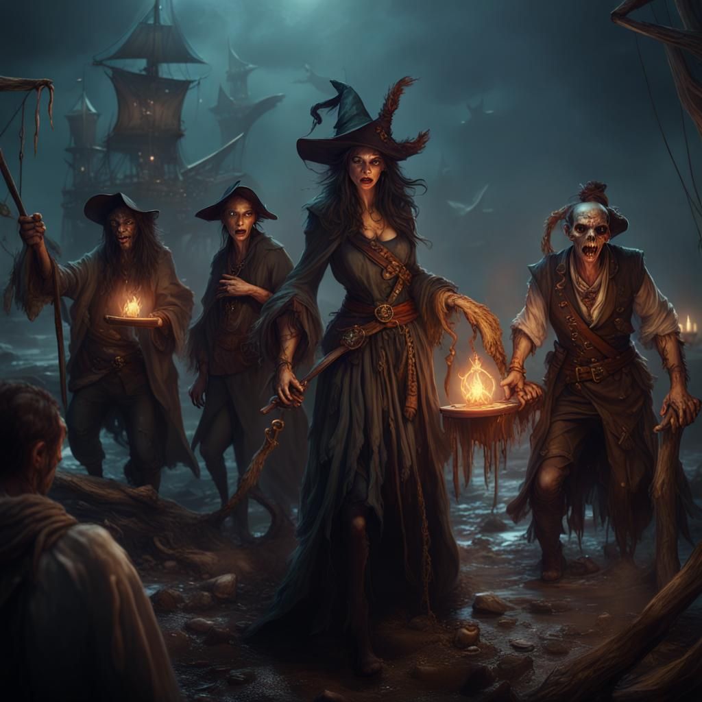 Witch's Curse Turns Pirate Crew Undead: Detailed Matte Paint...