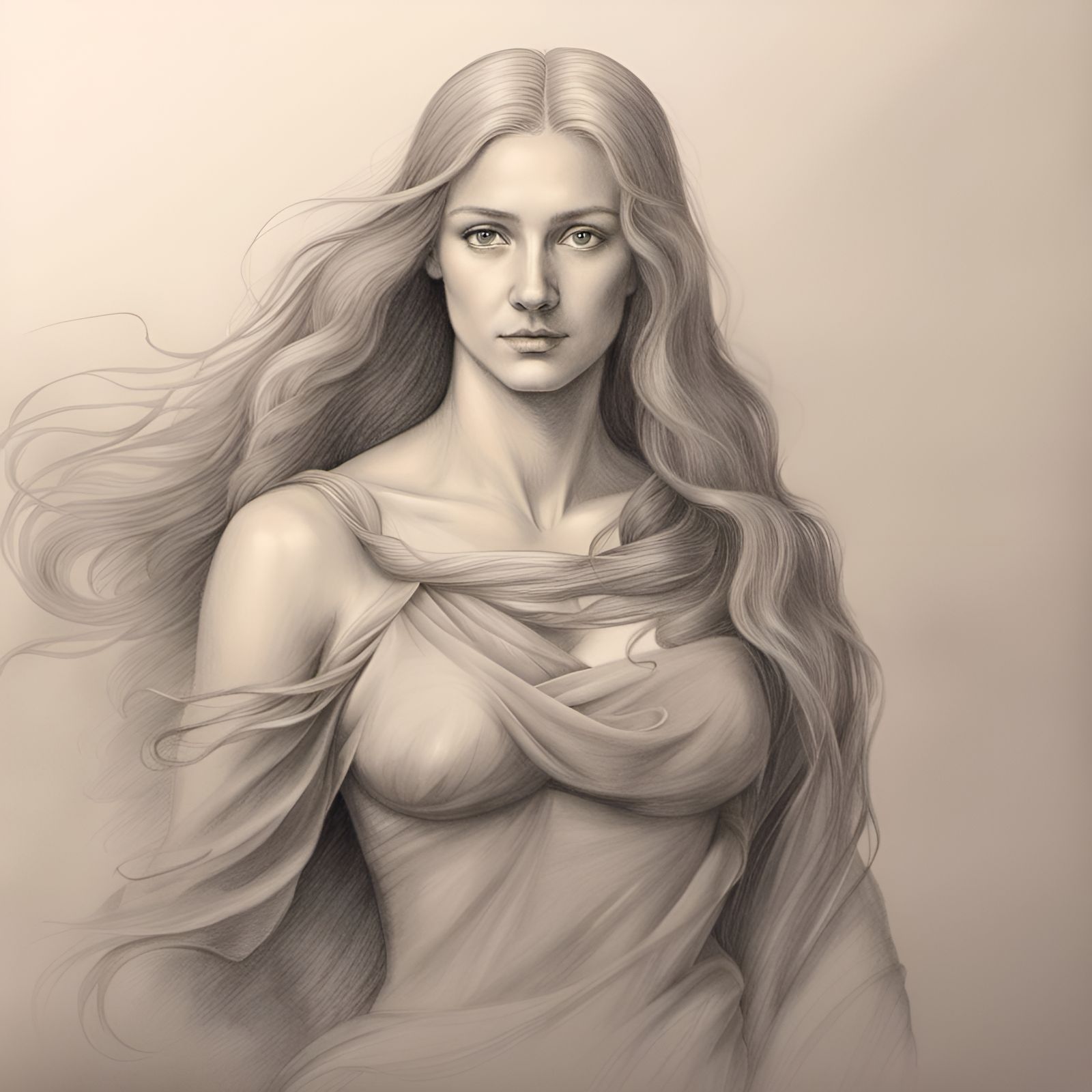 Beautiful Woman with Flowing Hair in Renaissance Style