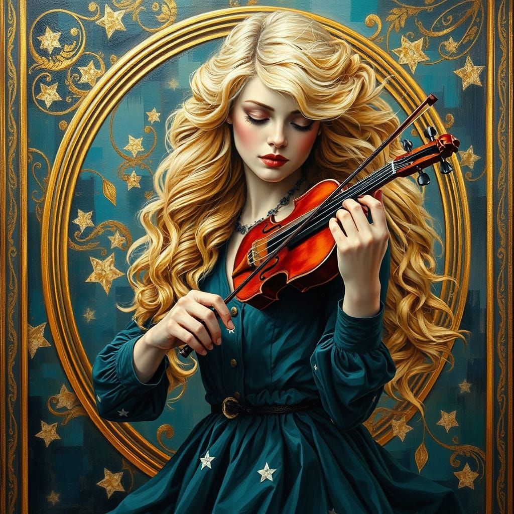 Golden Goddess of Music in Impasto Brushstrokes