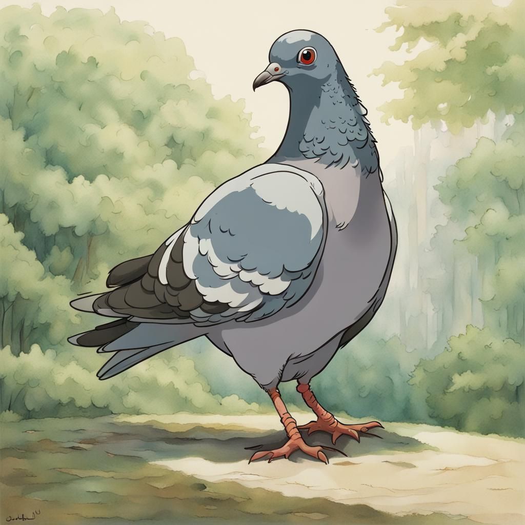 Pigeon Portrait in Studio Ghibli Style