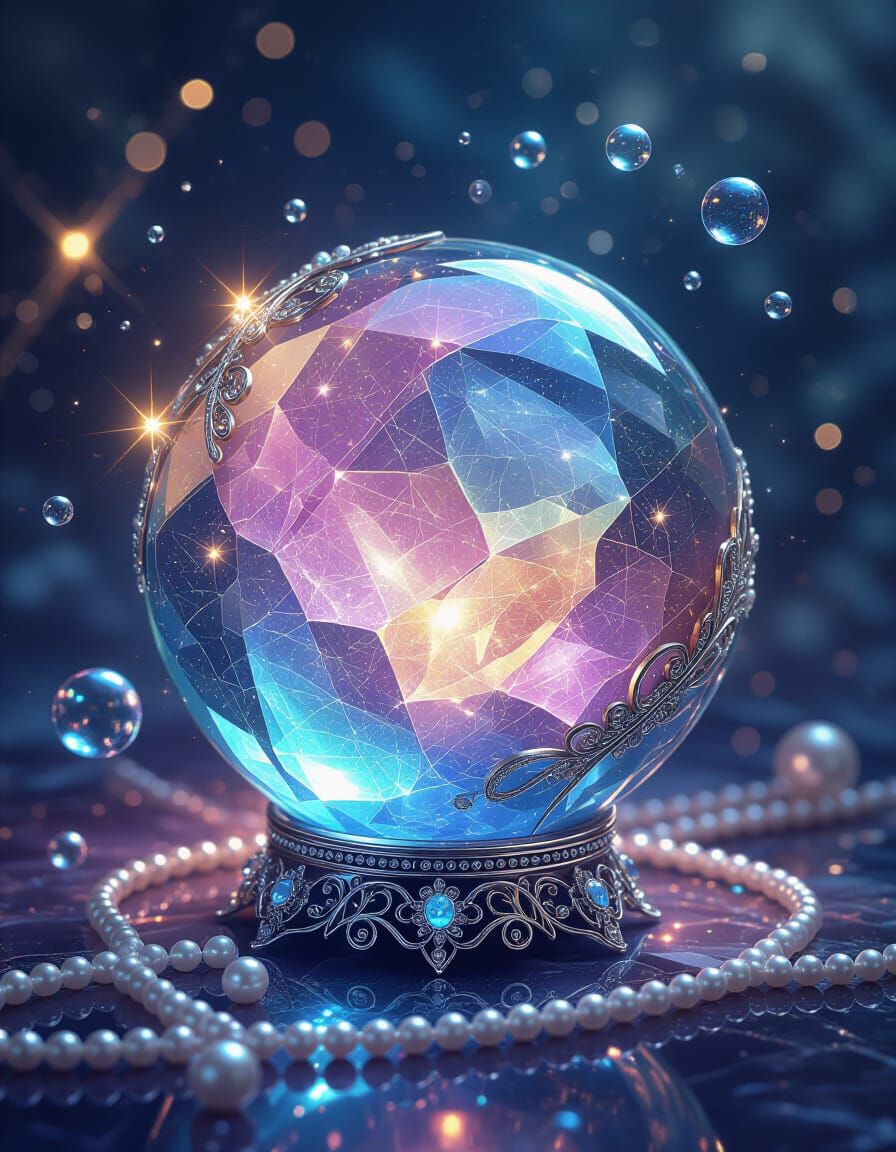 Aquamarine Gemstone Sphere with Glittering Magic
