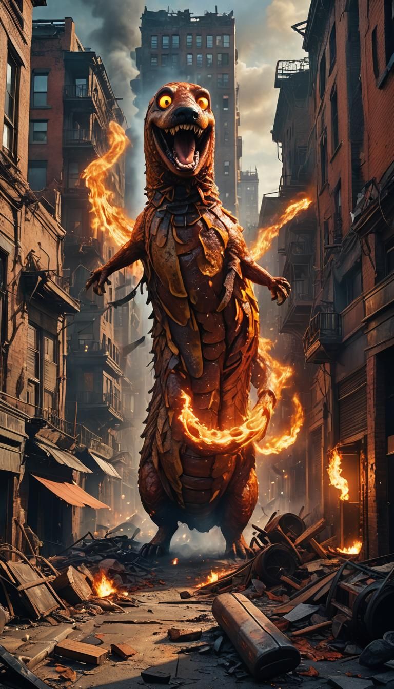 Sausage Monster Rampage in Burning City