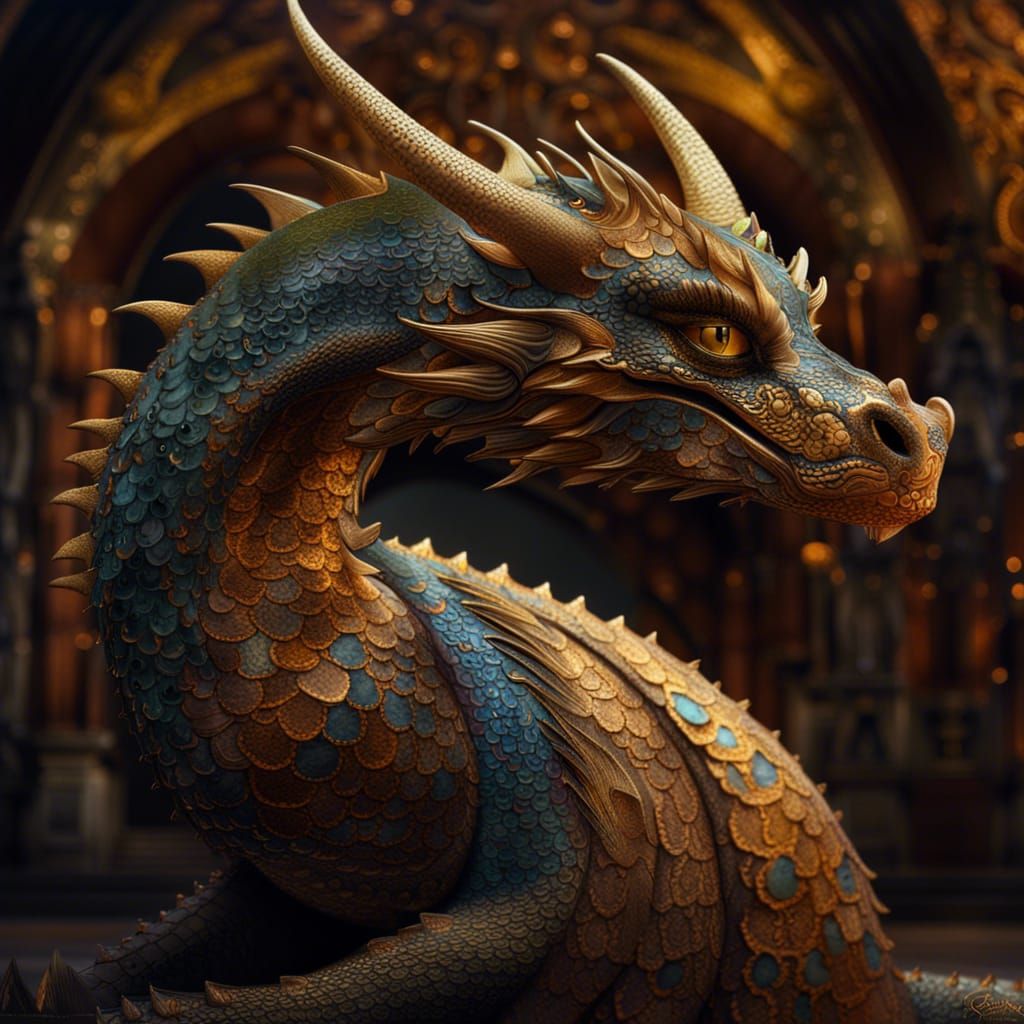 Photorealistic Dragon Inspired by Klimt and Gaudi