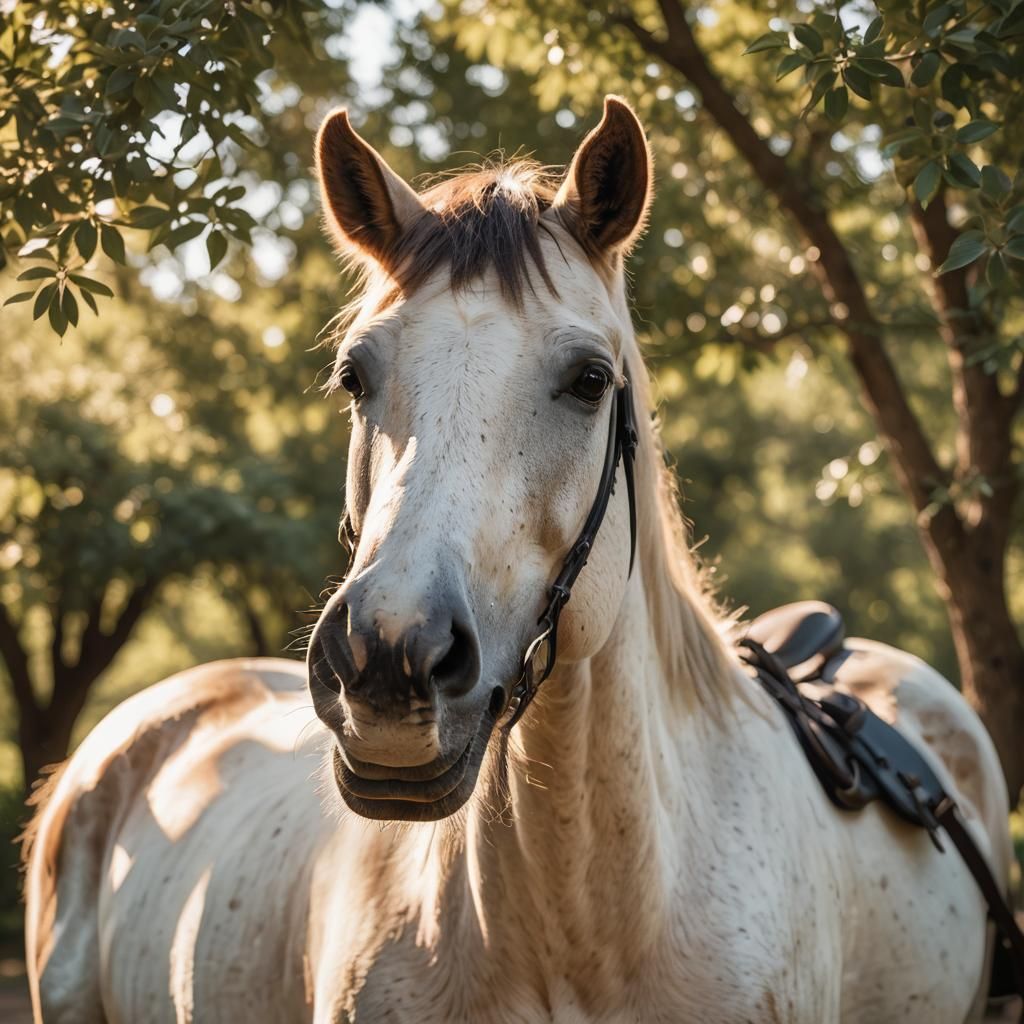 Smiling Horse Portrait with Bokeh Background
