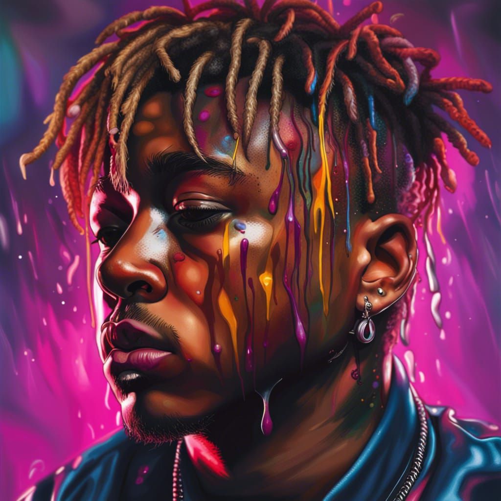 Juice WRLD Portrait in Hyperrealistic Splash Art