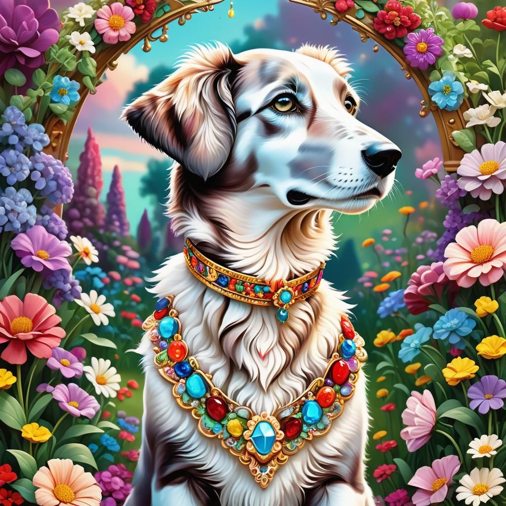 Borzoi Puppy in Gemstone Collar: Candy Art Illustration