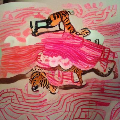 Girl in Pink Dress Rides a Tiger