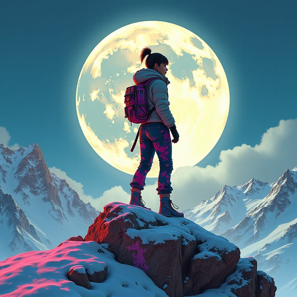 Fighter Girl on Snowy Peak in Graffiti Future