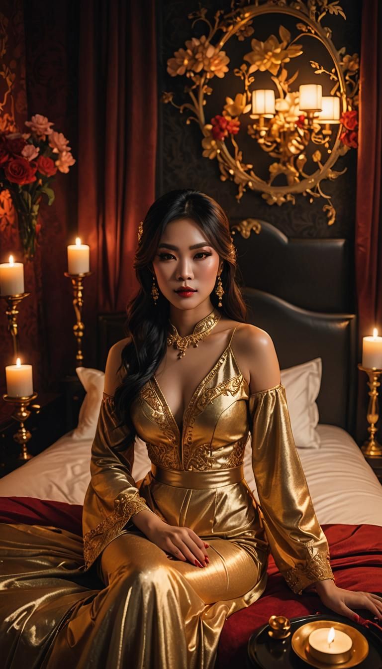 Seductive Transgender Portrait in Luxurious Bedroom