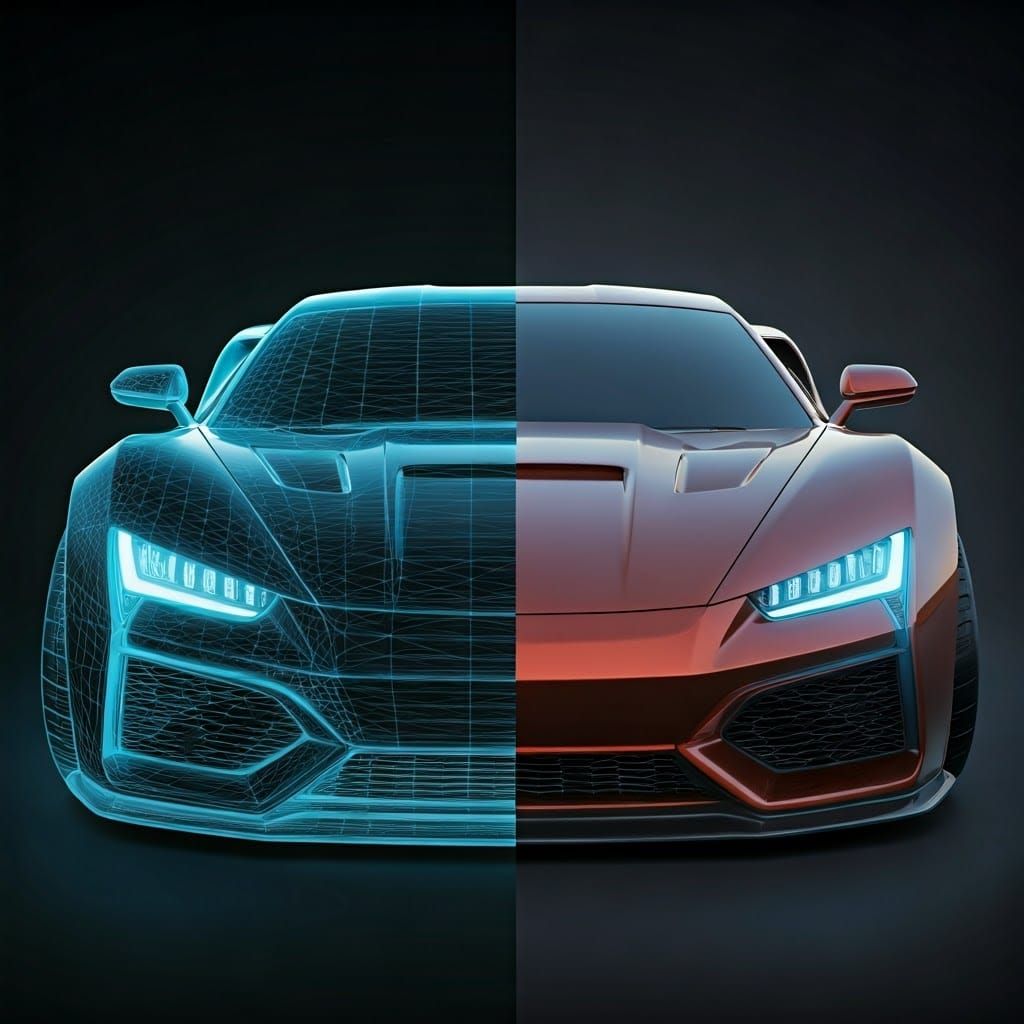 Futuristic Neon Sports Car in Cyberpunk Style