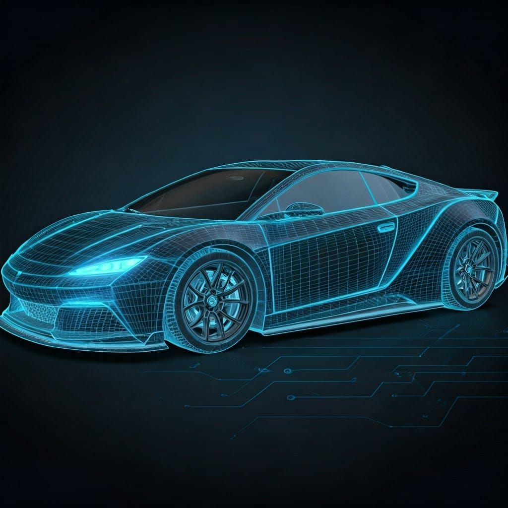 Cyberpunk Sports Car Emerges from Blueprint