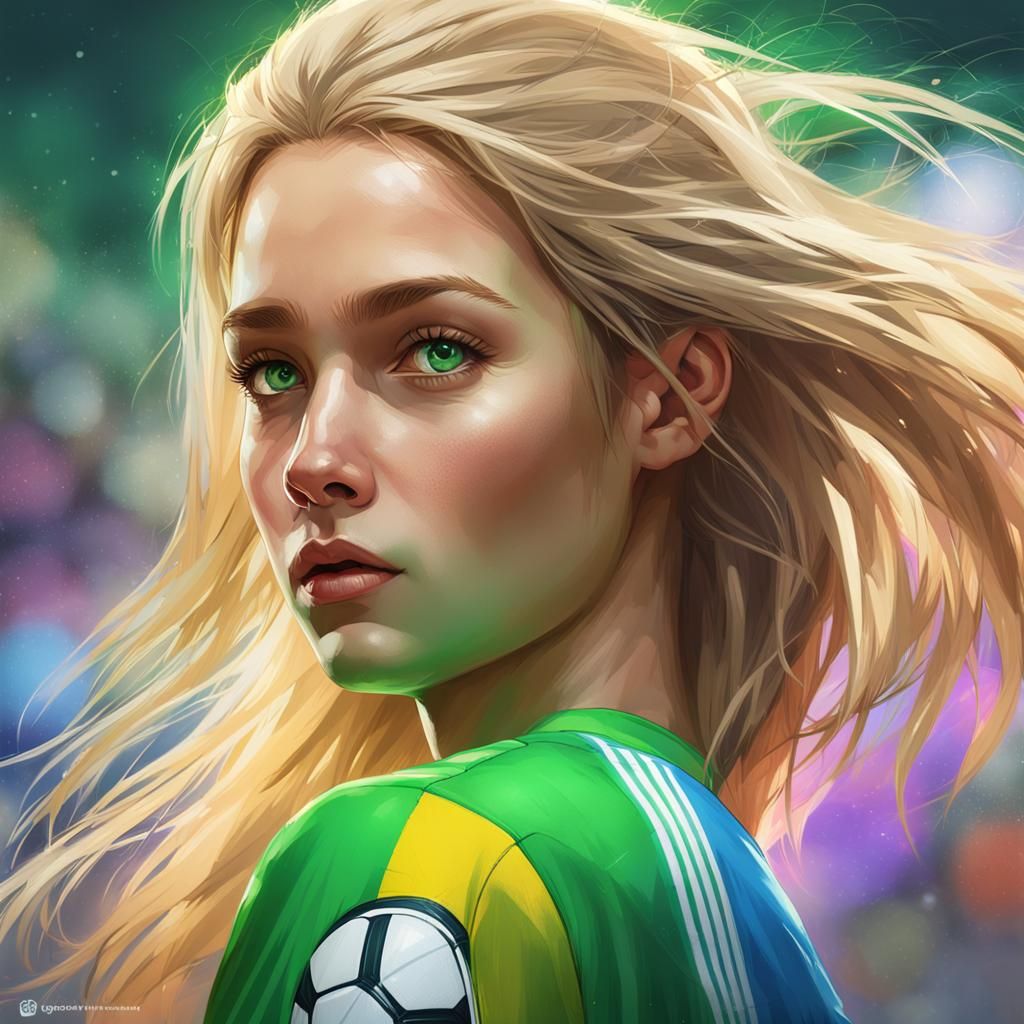 Blonde Girl Playing Soccer Portrait in Artgerm Style