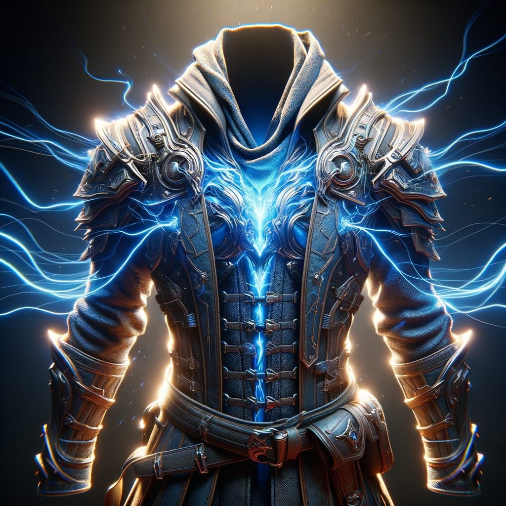 Battle Outfit with Glowing Blue Energy Lines in Digital Art ...