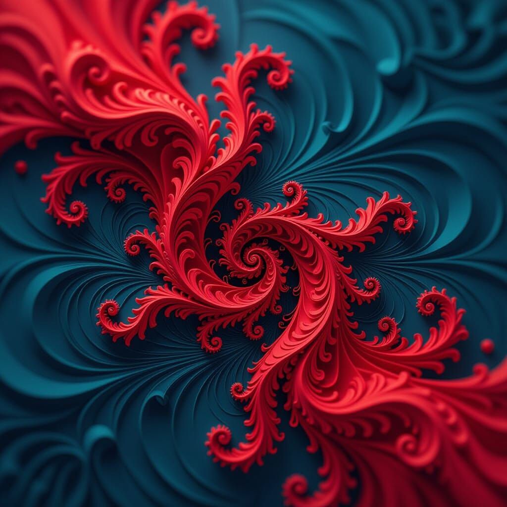 Vibrant Red Tendrils Spiraling in Abstract Expressionism