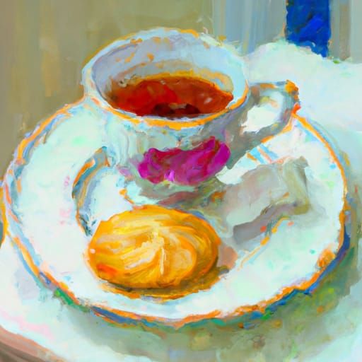 Black Tea and Cookie in Gouache Impressionist Style