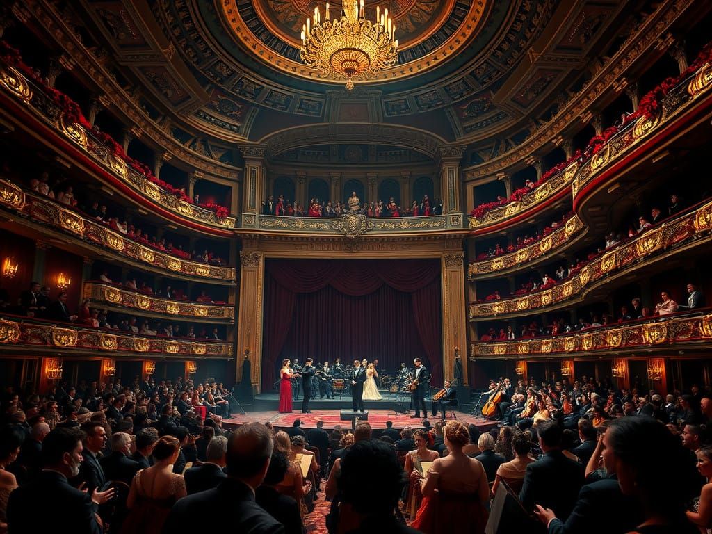 Elegant Baroque Opera House Scene with Masquerade Masks