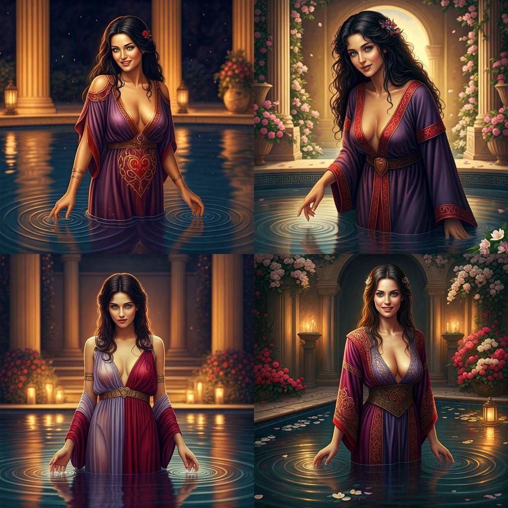 Radiant Acolyte in Greek Pool with Lanterns