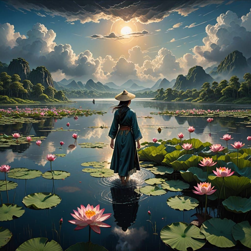 Lotus Flower Woman in Impasto Style