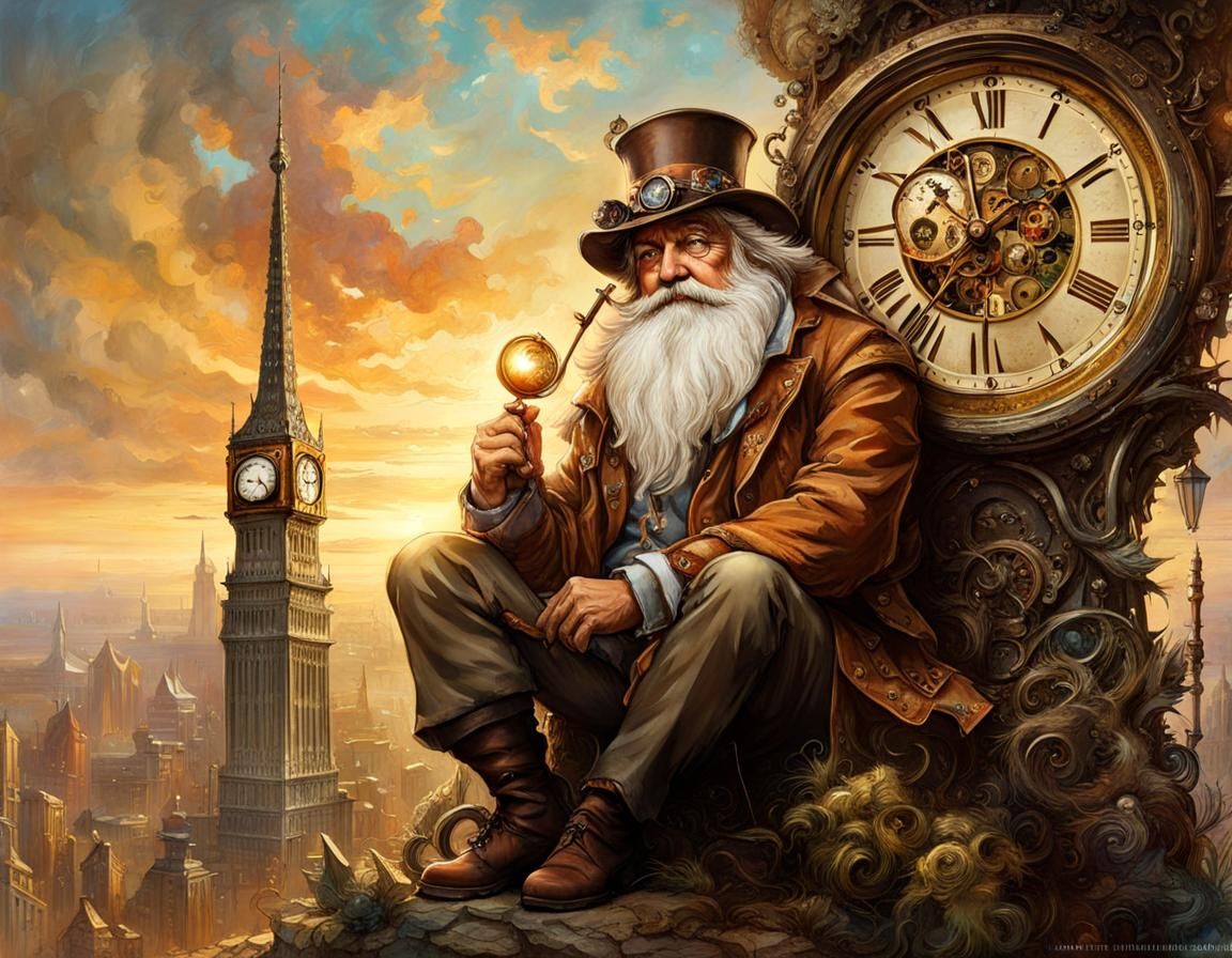 Steampunk Chibi Father Time Watches New Year