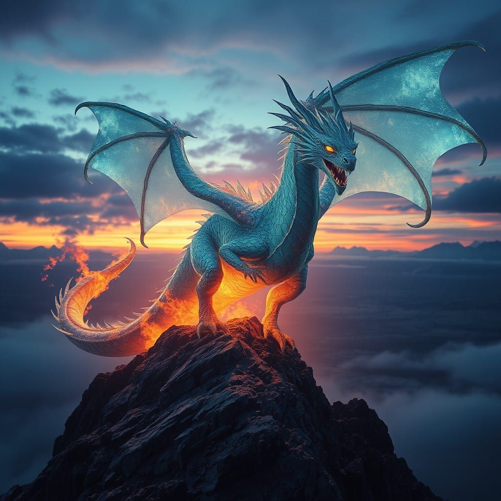 Dragon Unleashes Cosmic Flames in Dramatic Twilight
