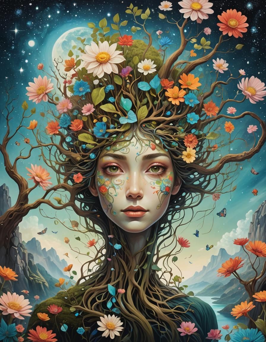 A surreal portrait of a human figure. 4