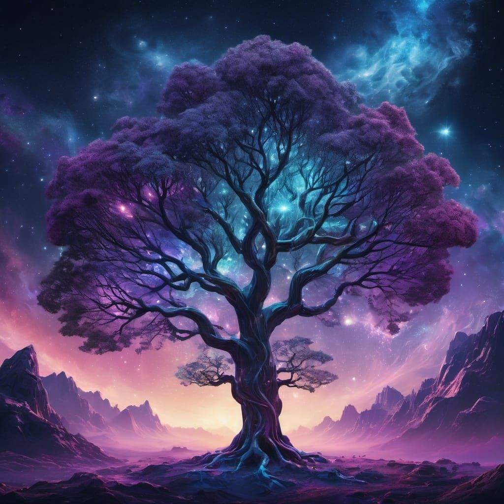 Cosmic Tree Ascends into the Galaxy in Vibrant, Iridescent H...