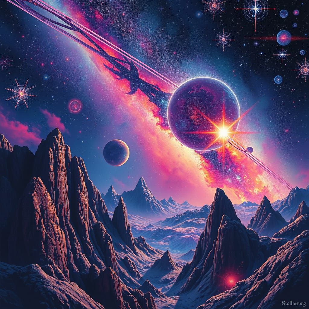 Majestic Galaxies and Nebulas in Dreamlike Celestial Scene