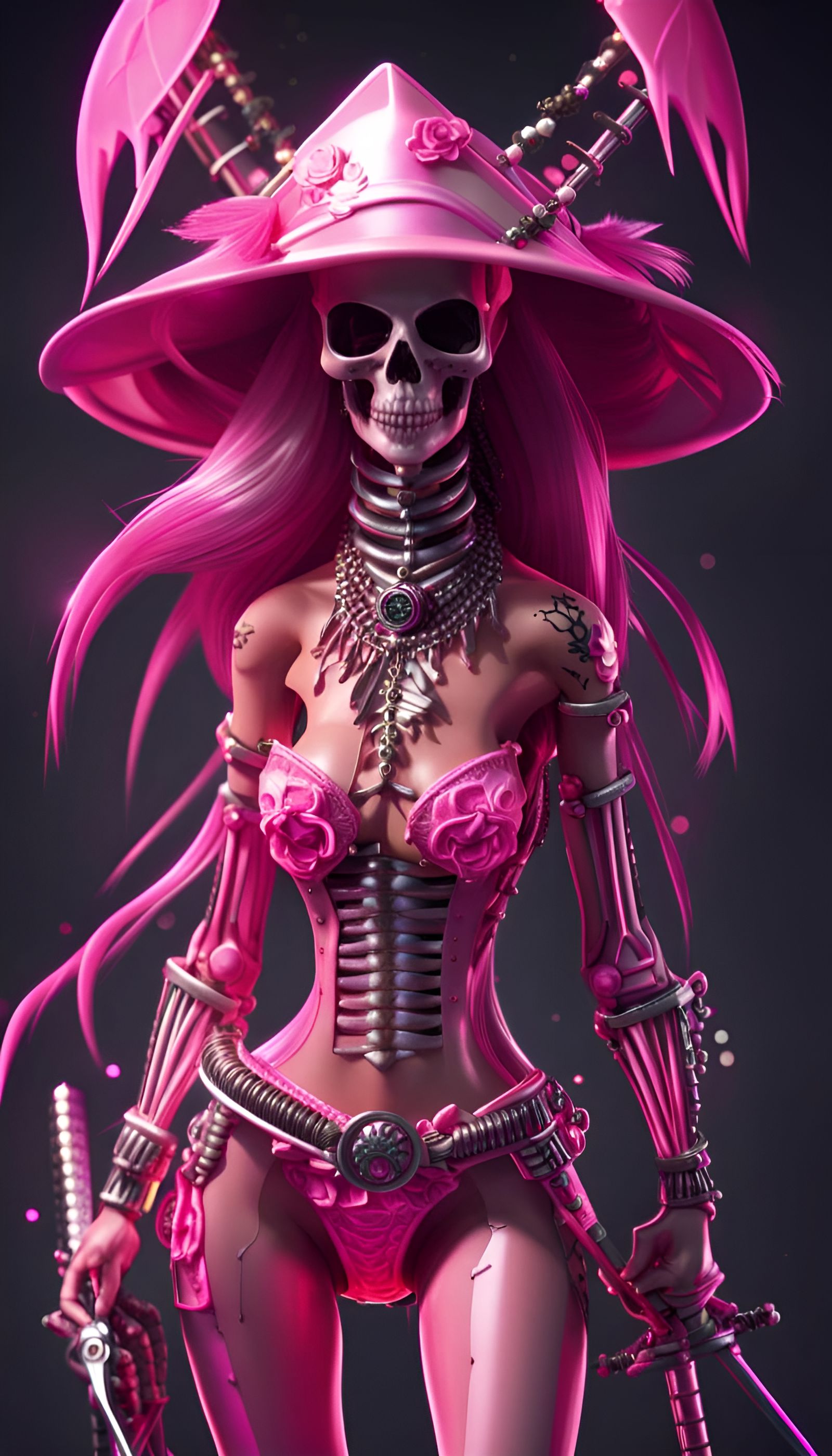 Surreal Barbie Skeleton Skull in Pink: 8K Concept Art