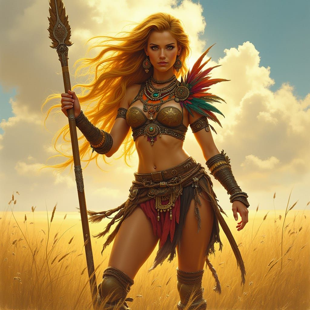 Lioness Warrior in Sun-Drenched Savannah