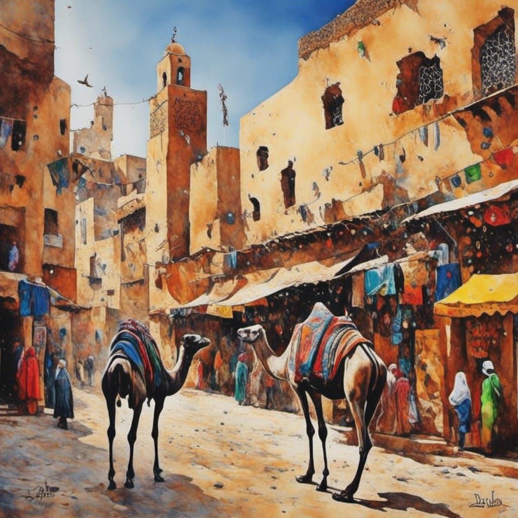 Camel at Moroccan Bazaar in Exotic Style