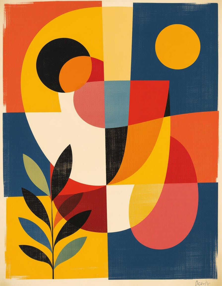Mid-Century Modern Abstract Poster with Bold Colors